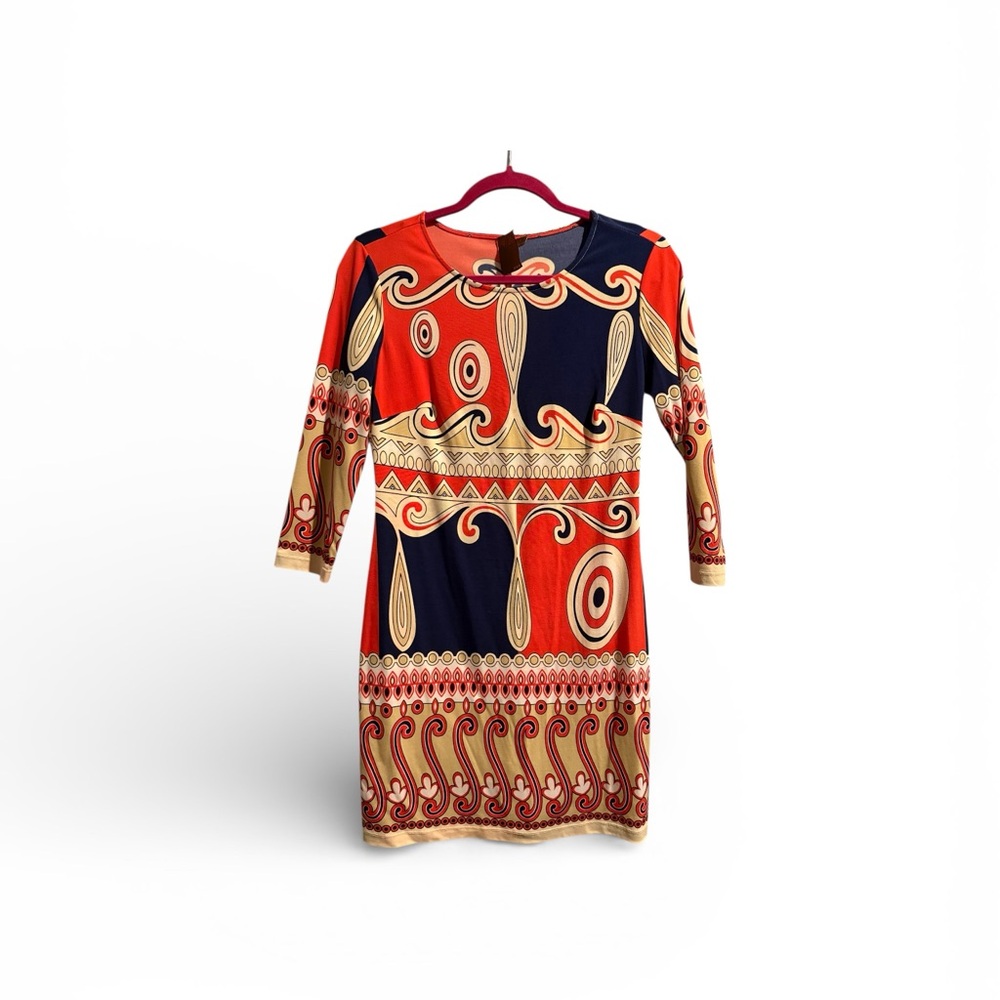 Ali Ro Red‎ and Gold Patterned Mini Dress